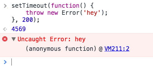 Imagem indicando "Uncaught Error: hey (anonymous function)"